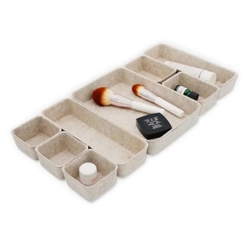 Desk Drawer Organizer Tray Set Beige Felt Office Storage 8 Piece Oatmeal